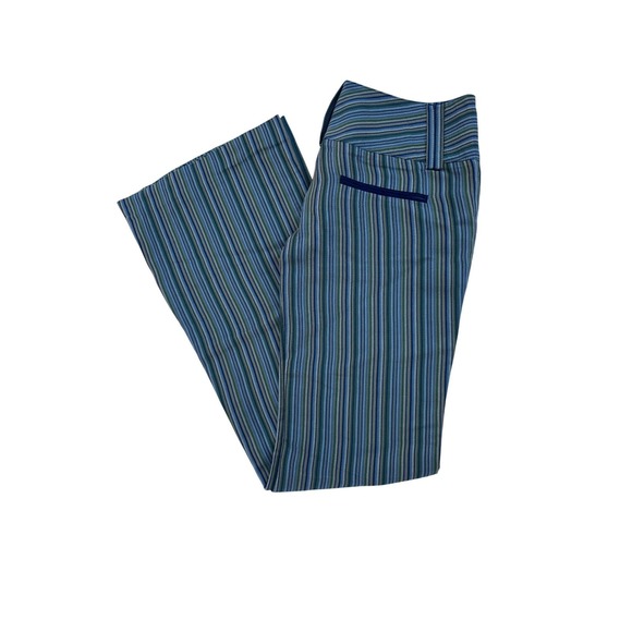 Alice + Olivia Striped Flare Leg Trousers Pants Size 0 Blue Green Beige Retro - Picture 1 of 9